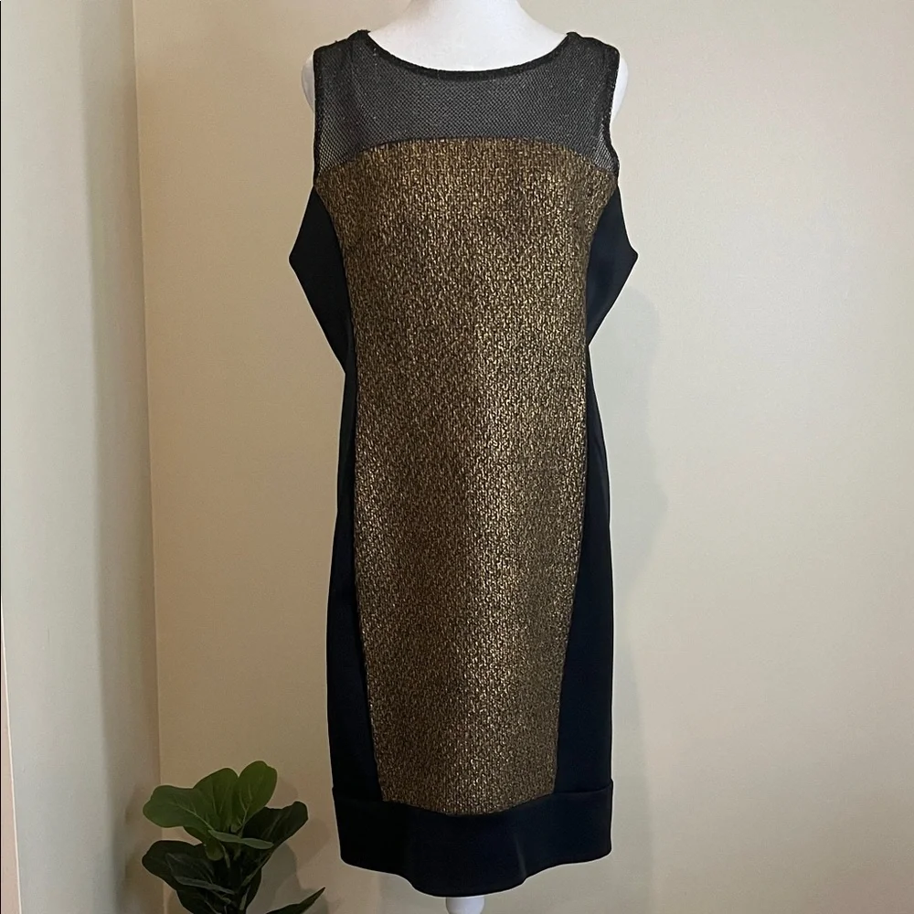 Women’s Chic Black and Gold Midi Dress Size 14 - Picture 1 of 5